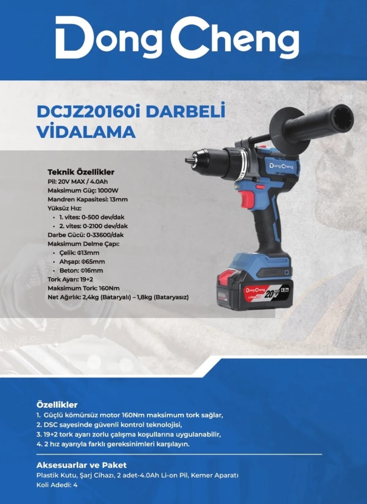Dong Cheng Akülü Darbeli Vidalama 160 Nm 4 Ah