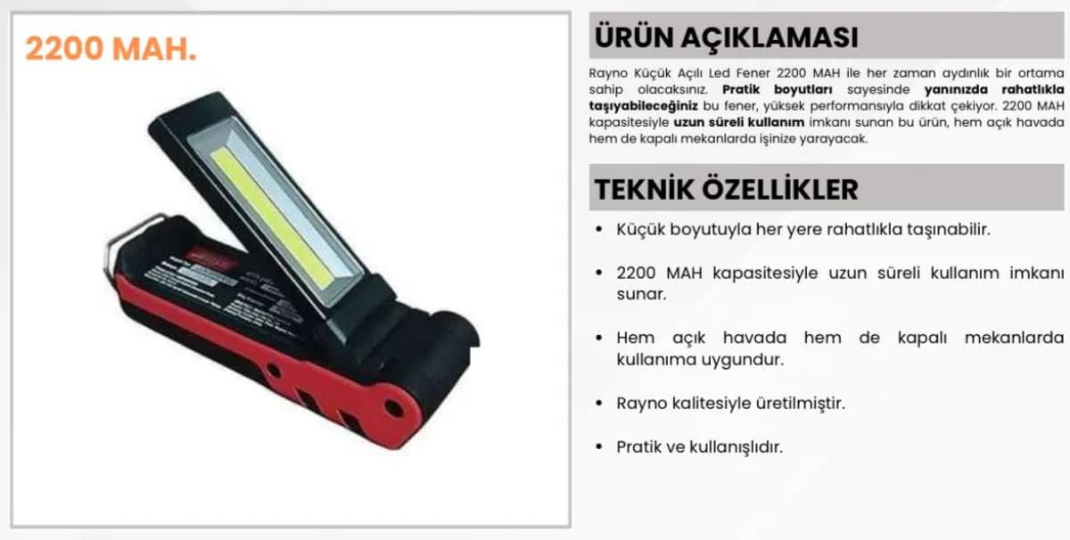 Rayno Açılı Şarjlı LED El Feneri