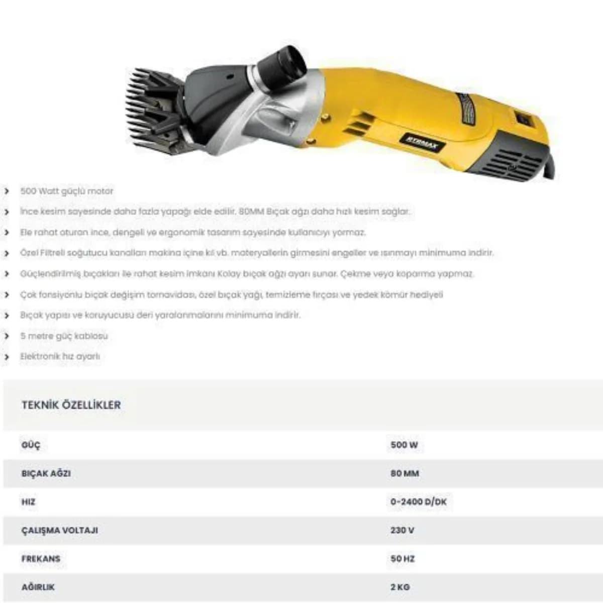 RTR Max Koyun Kırpma Makinesi 500 W 80 mm