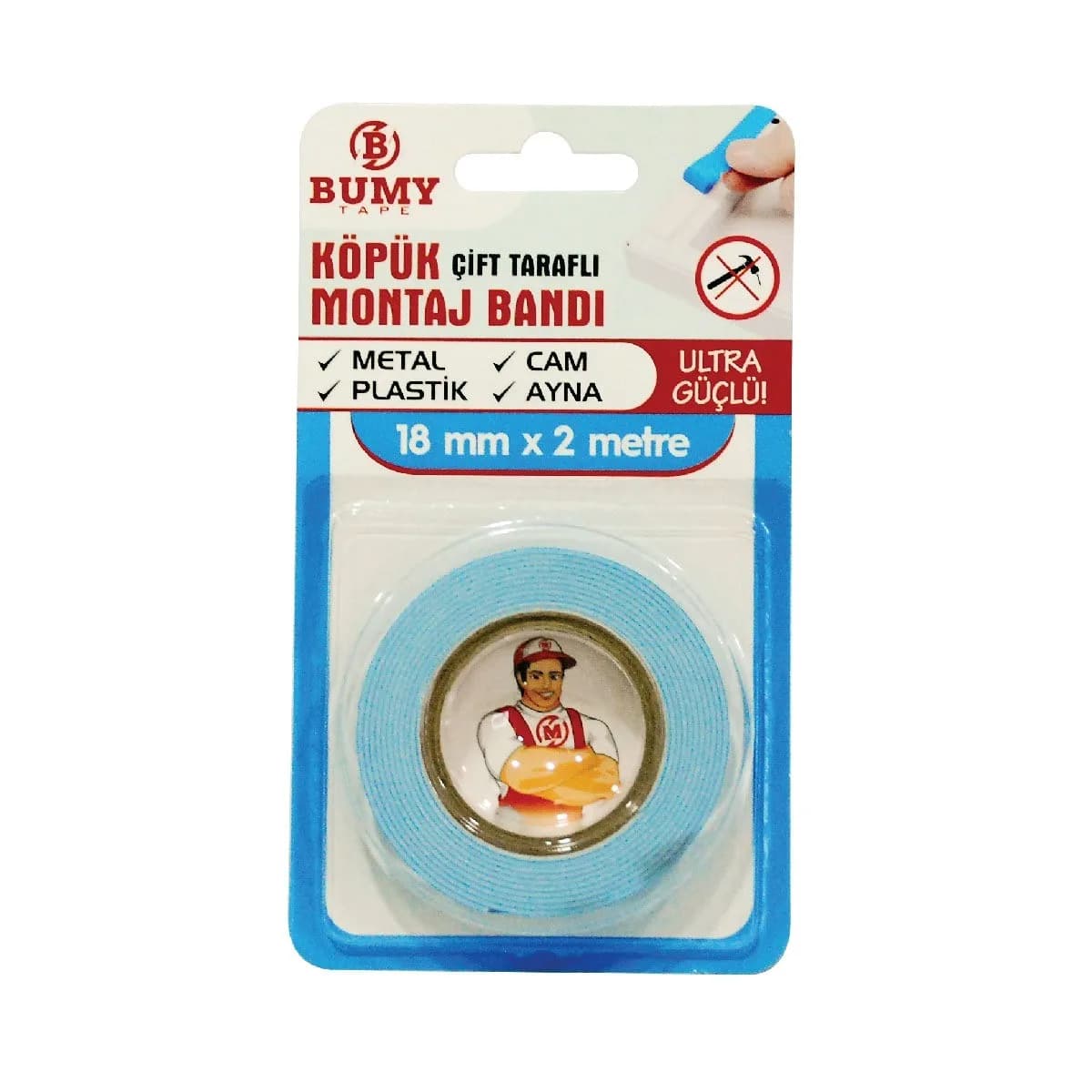 Bumy Sünger Çift Taraflı Bant 18 mm x 2 m Beyaz