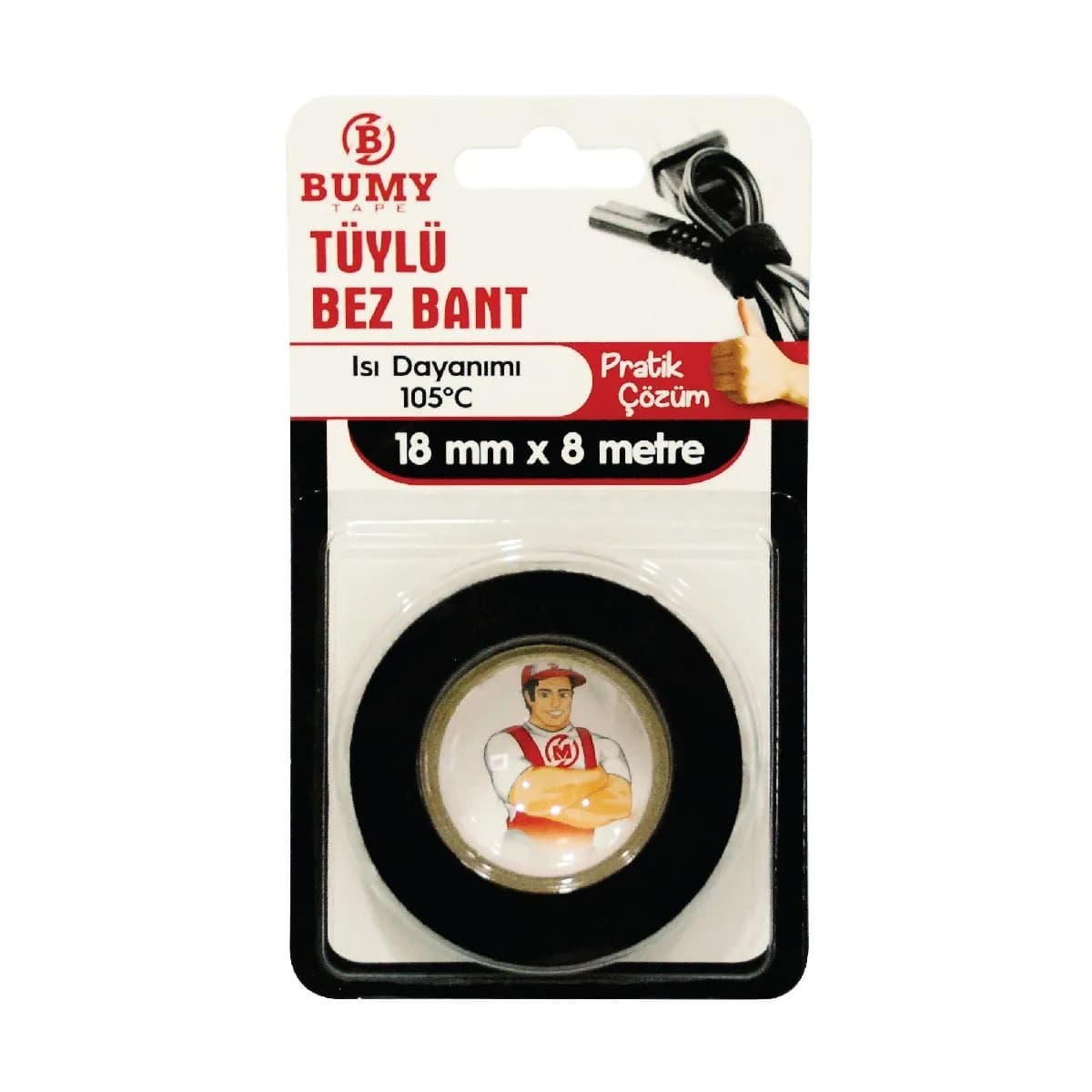 Bumy Tüylü Bez Bant 18 mm x 8 m Siyah