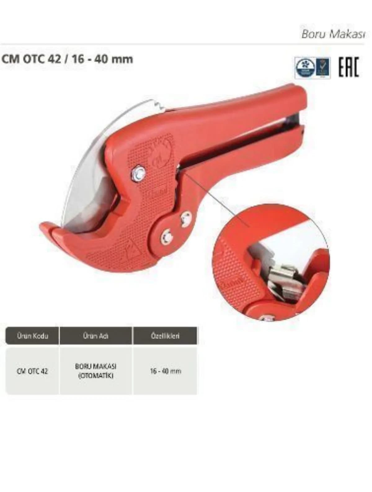 Candan Otomatik PVC Boru Makası 16-40 mm