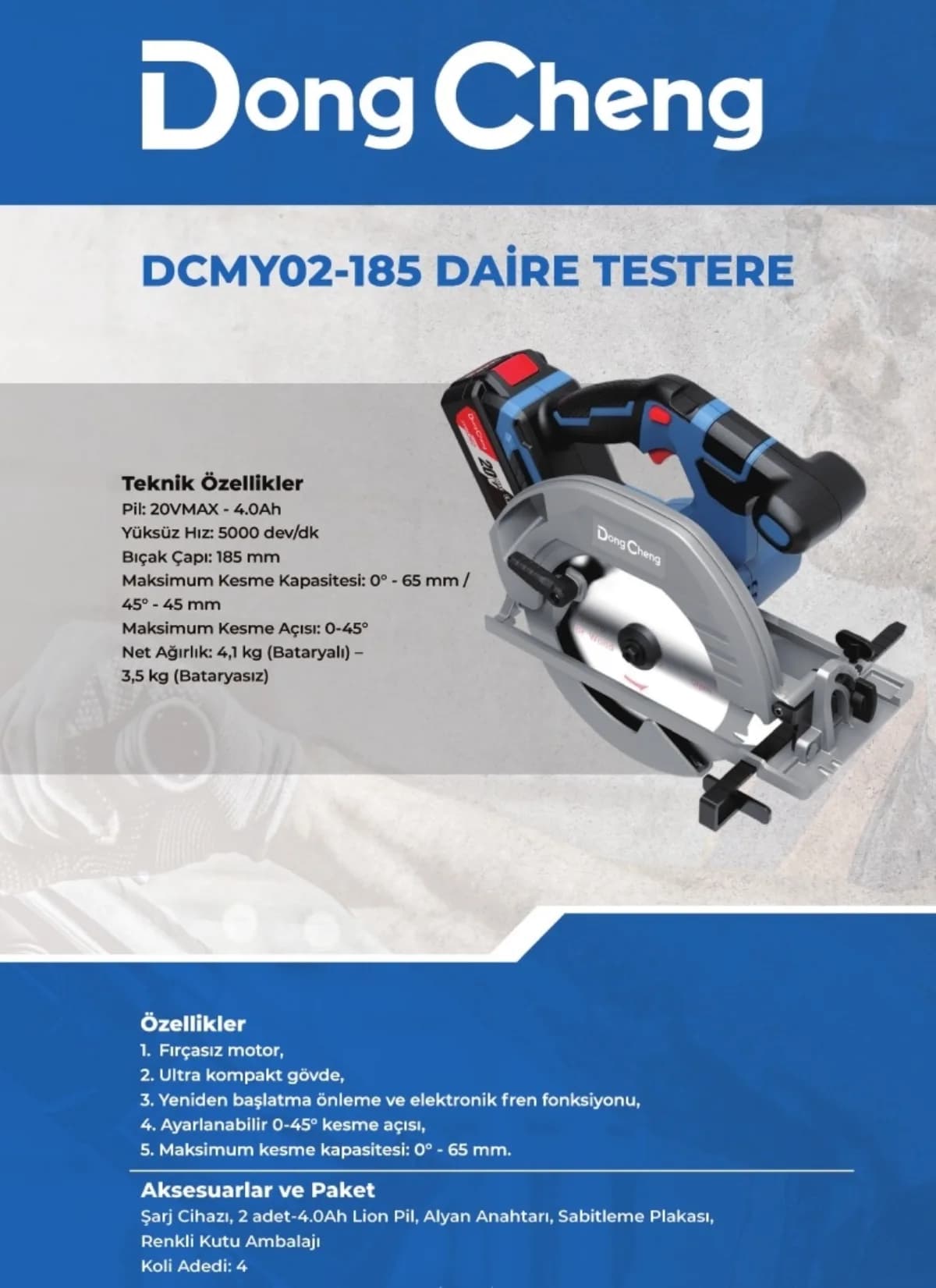 Dong Cheng Akülü Daire Testere 20 V 4 Ah