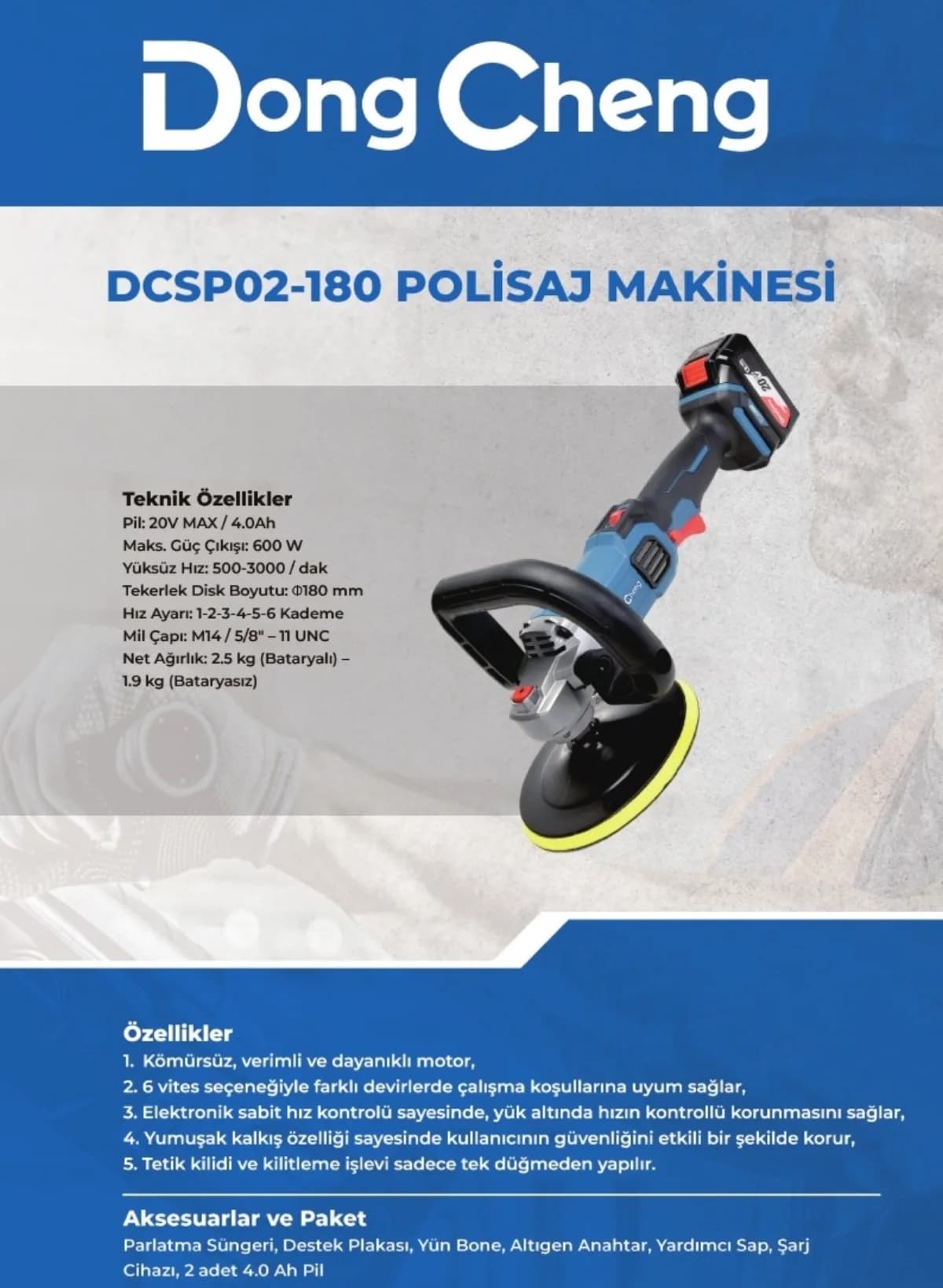 Dong Cheng Akülü Polisaj Makinesi 20 V 4 Ah