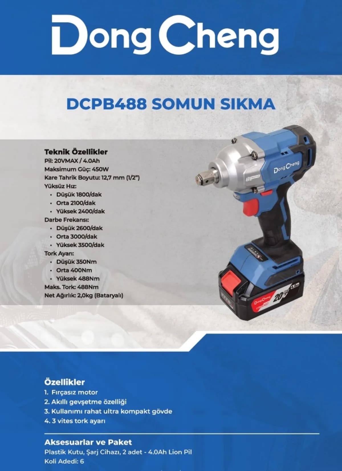 Dong Cheng Akülü Somun Sıkma 700 Nm 20 V 4 Ah