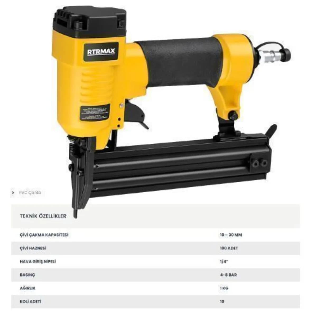 RTR Max RTM 0130 Havalı Çivi Çakma Tabancası 10-30 mm Çantalı