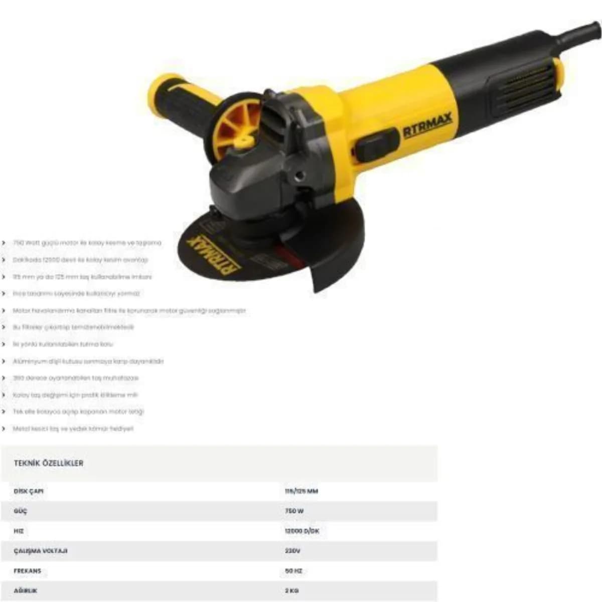 RTR Max RTM 102 Avuç Taşlama 115 mm 750 W