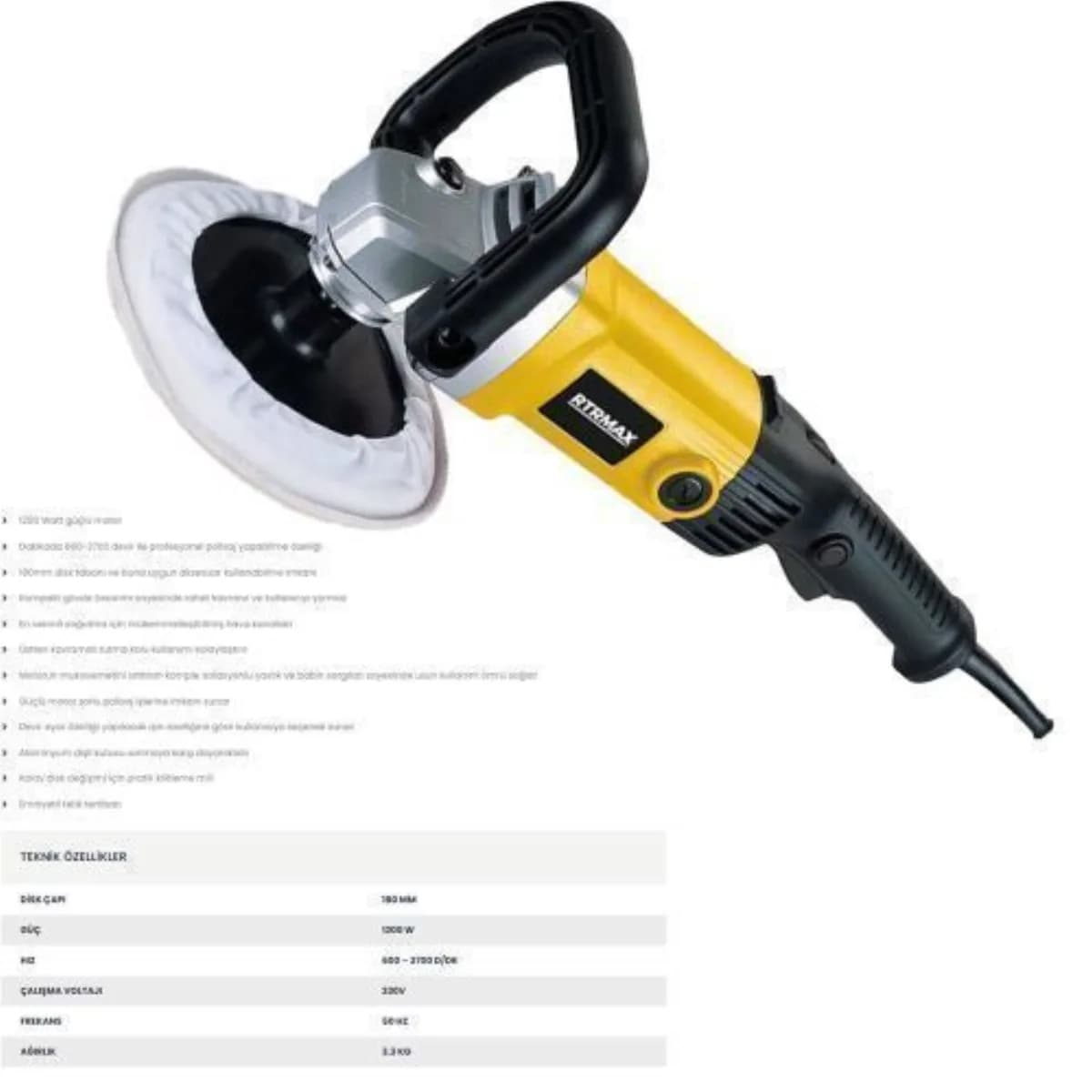RTR Max RTM 149 Taşlama ve Polisaj Makinesi 1200 W 180 mm
