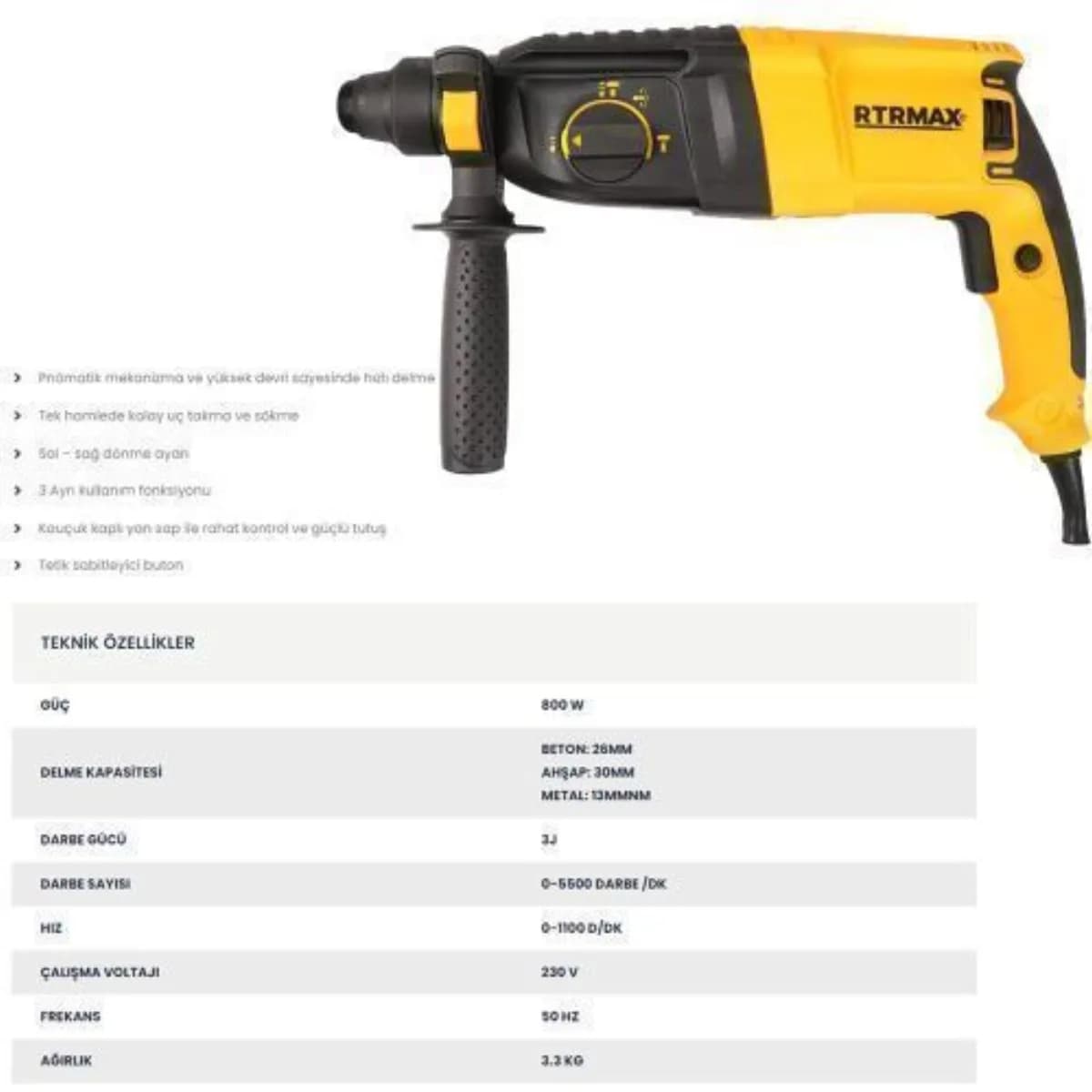 RTR Max RTM 226 Elektropnömatik Kırıcı Delici 800 W 3,3 kg