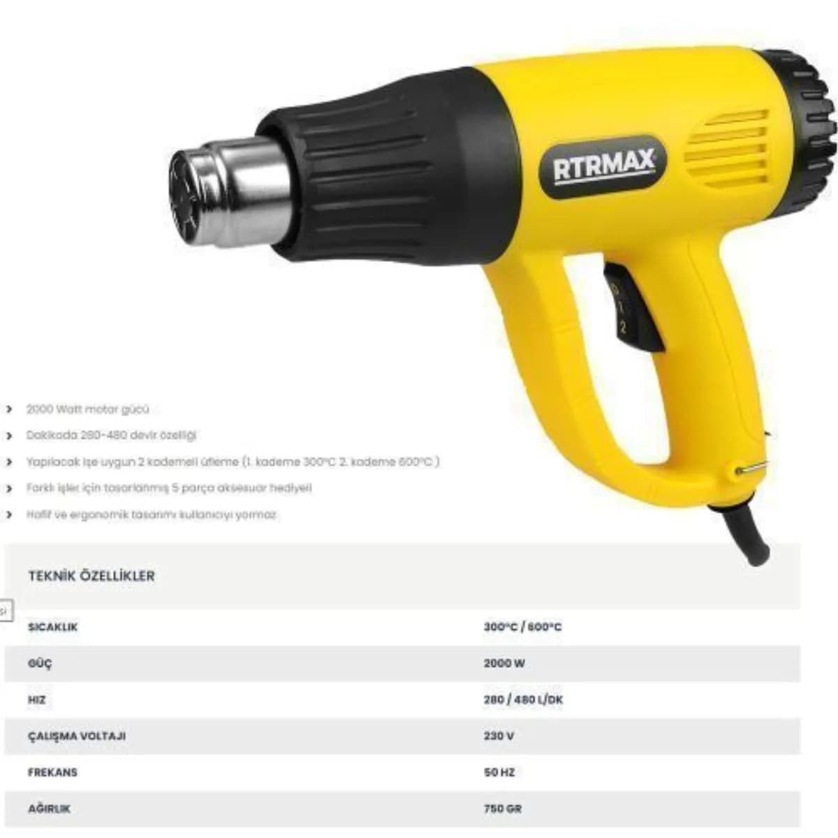 RTR Max Sıcak Hava Tabancası 2000 W