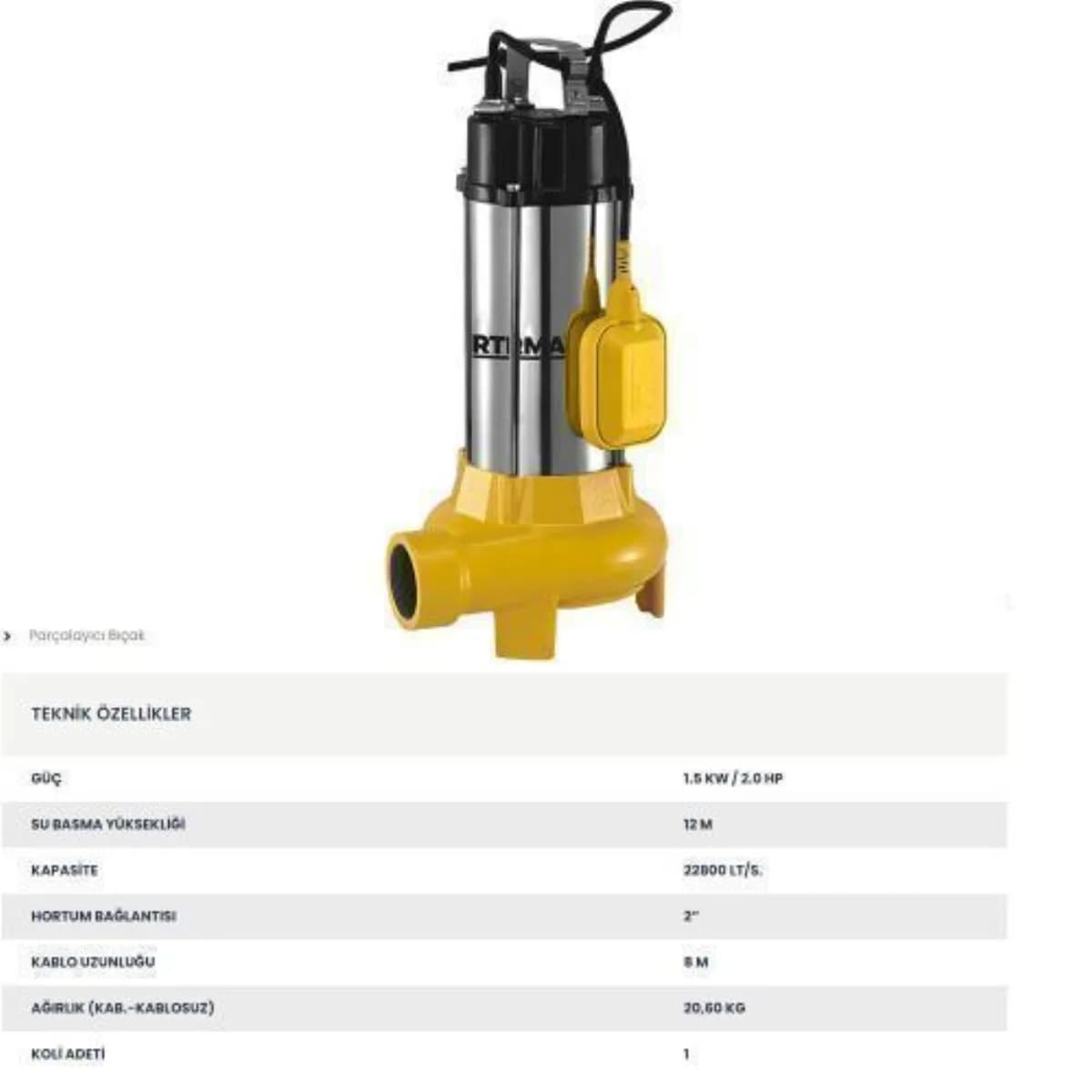 RTR Max Foseptik Dalgıç Pompa 1,5 kW 12 m