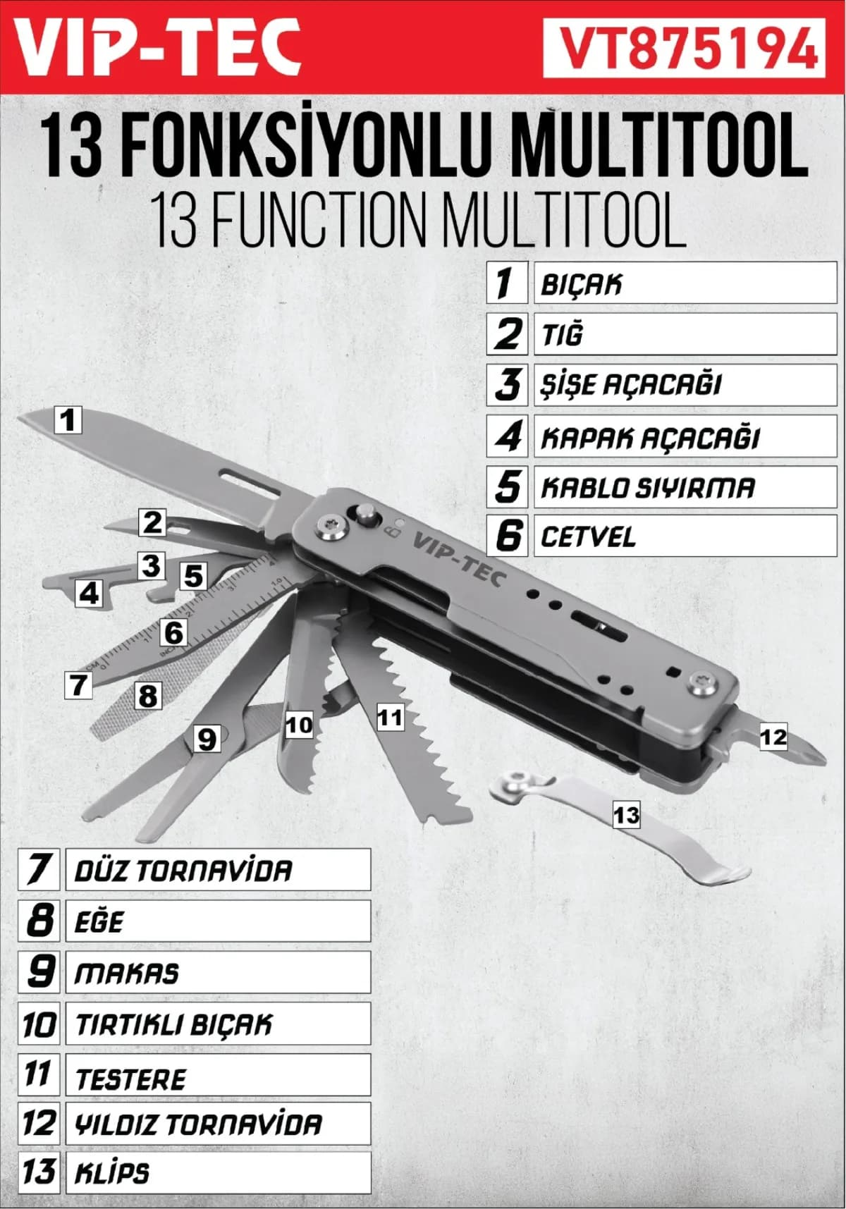 Vip-Tec 13 Fonksiyonlu Multi Tool