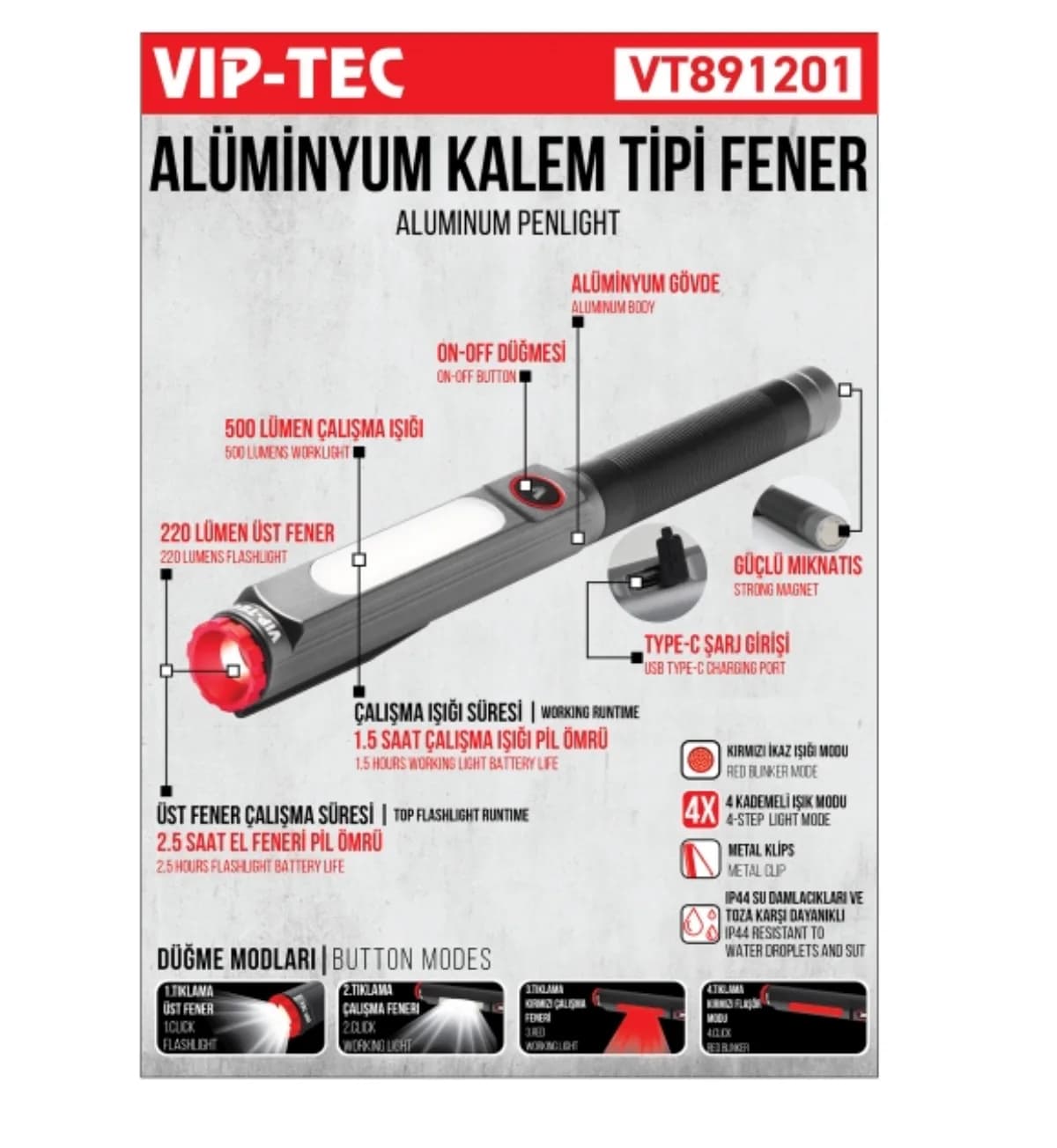 Vip-Tec Alüminyum Kalem Fener