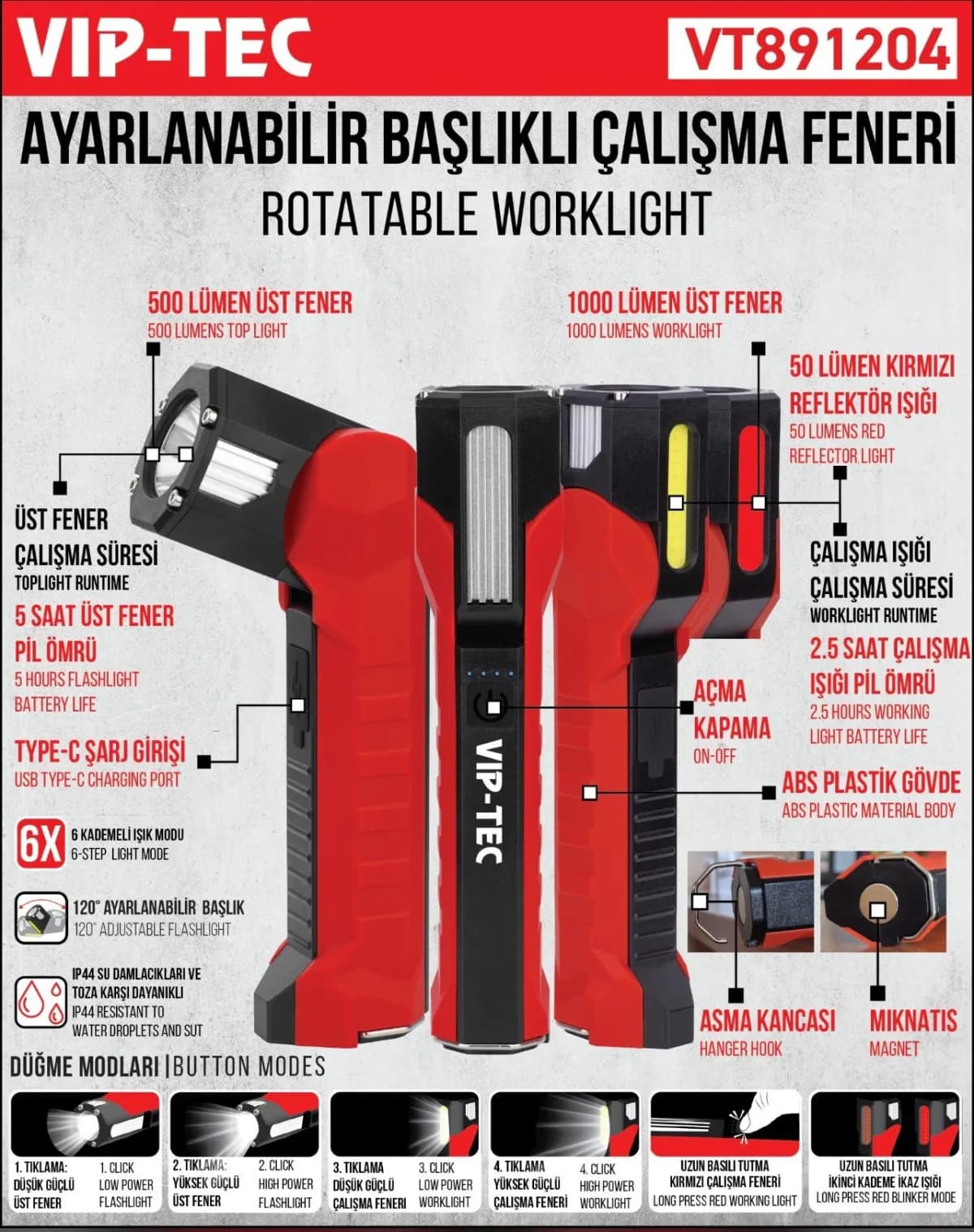 Vip-Tec Ayarlanabilir Başlıklı Çalışma Feneri